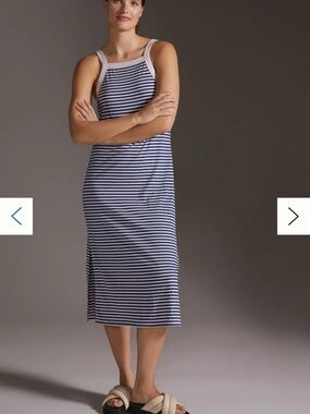 t.la anthropologie Navy and White Striped Tank Midi Dress